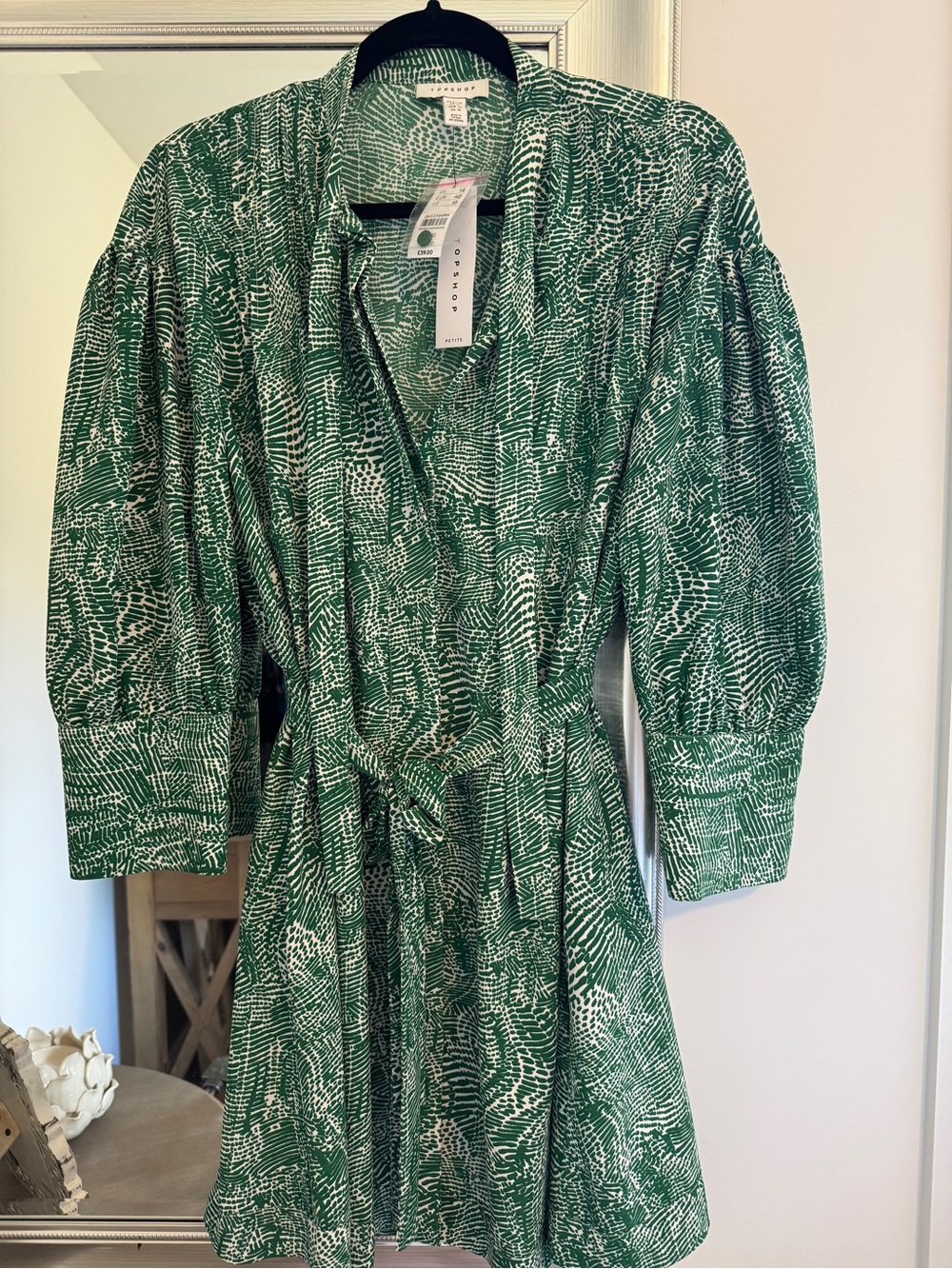 Topshop Green and White Abstract Print Dress